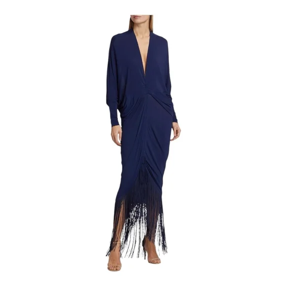 Silvia Tcherassi Roselyn Blue Fringed Jersey Maxi Dress Size 2L (12) NWD - Picture 2 of 14